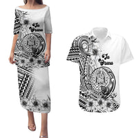 Ia Orana Tahiti Personalised Couples Matching Puletasi Dress and Hawaiian Shirt French Polynesia Hook Tattoo Special White Color LT9 White - Polynesian Pride
