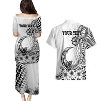 Ia Orana Tahiti Personalised Couples Matching Puletasi Dress and Hawaiian Shirt French Polynesia Hook Tattoo Special White Color LT9 - Polynesian Pride
