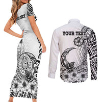 Ia Orana Tahiti Personalised Couples Matching Short Sleeve Bodycon Dress and Long Sleeve Button Shirt French Polynesia Hook Tattoo Special White Color LT9 - Polynesian Pride