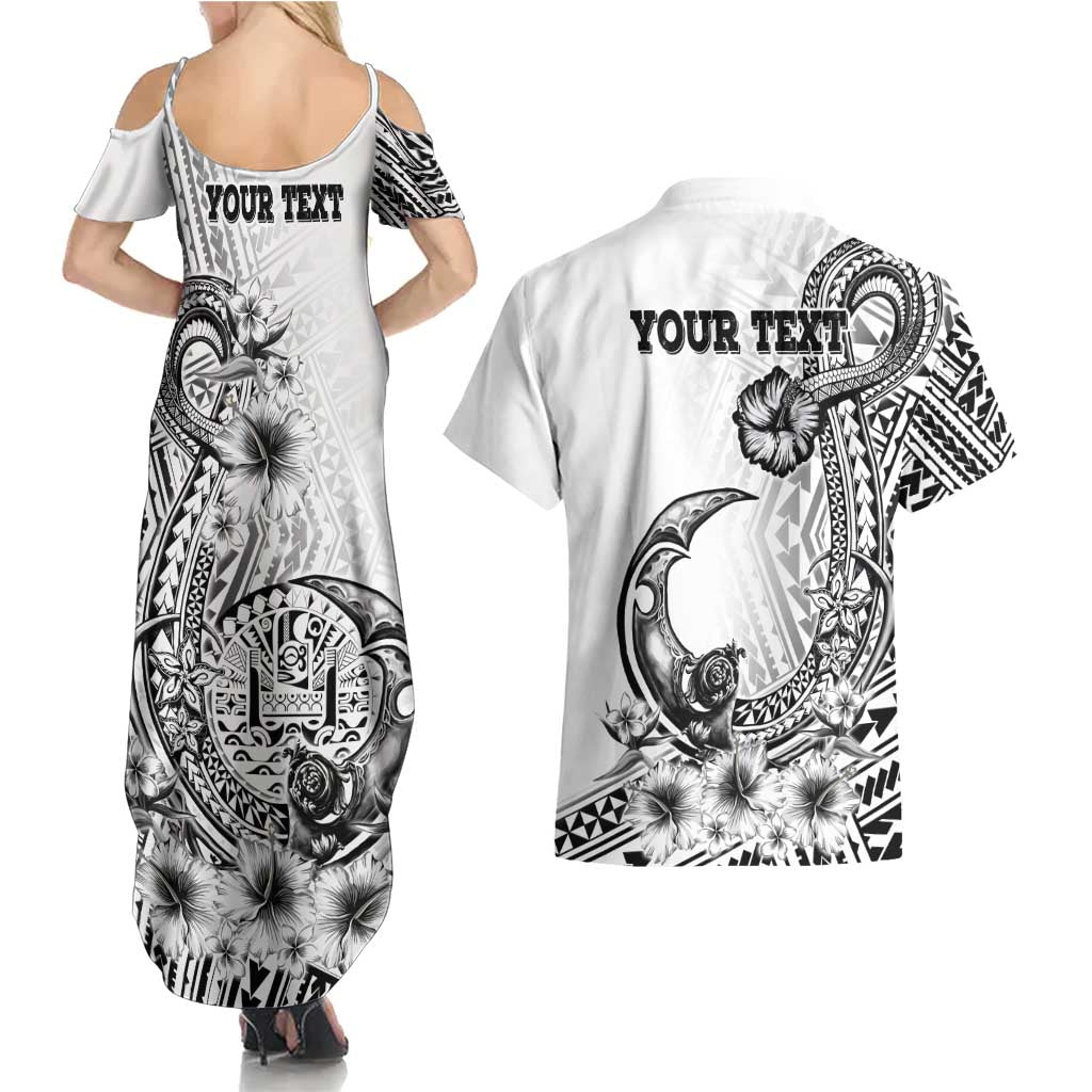 Ia Orana Tahiti Personalised Couples Matching Summer Maxi Dress and Hawaiian Shirt French Polynesia Hook Tattoo Special White Color LT9 - Polynesian Pride