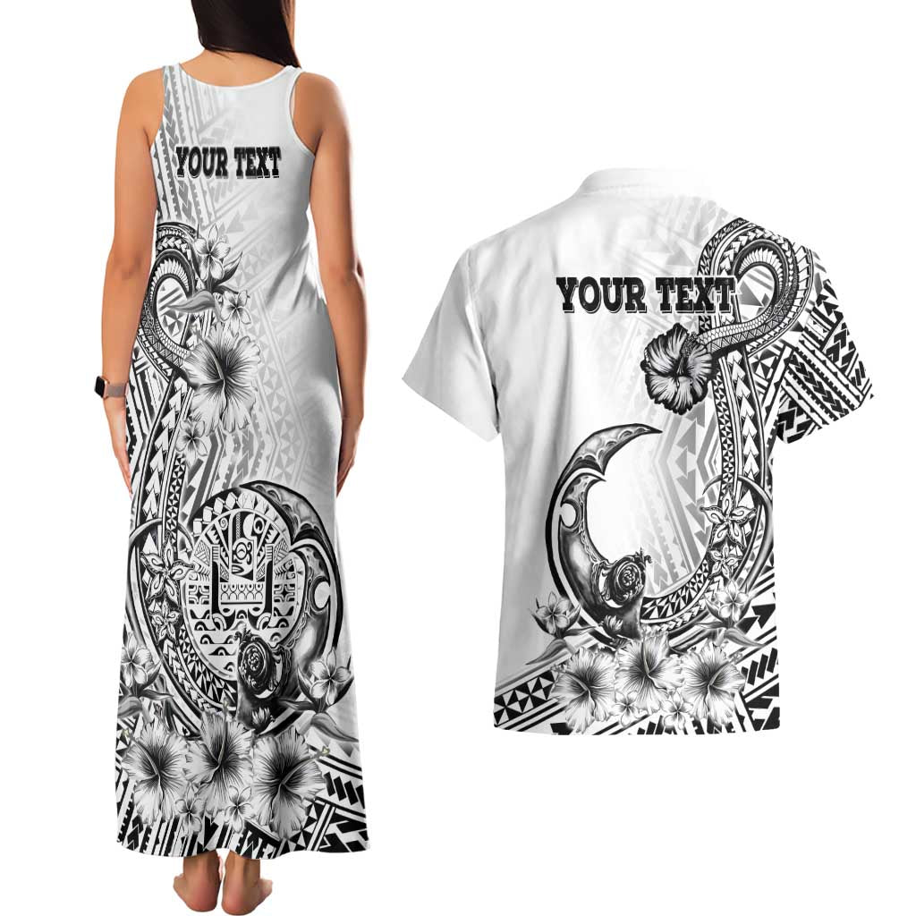 Ia Orana Tahiti Personalised Couples Matching Tank Maxi Dress and Hawaiian Shirt French Polynesia Hook Tattoo Special White Color LT9 - Polynesian Pride
