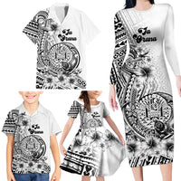 Ia Orana Tahiti Personalised Family Matching Long Sleeve Bodycon Dress and Hawaiian Shirt French Polynesia Hook Tattoo Special White Color LT9