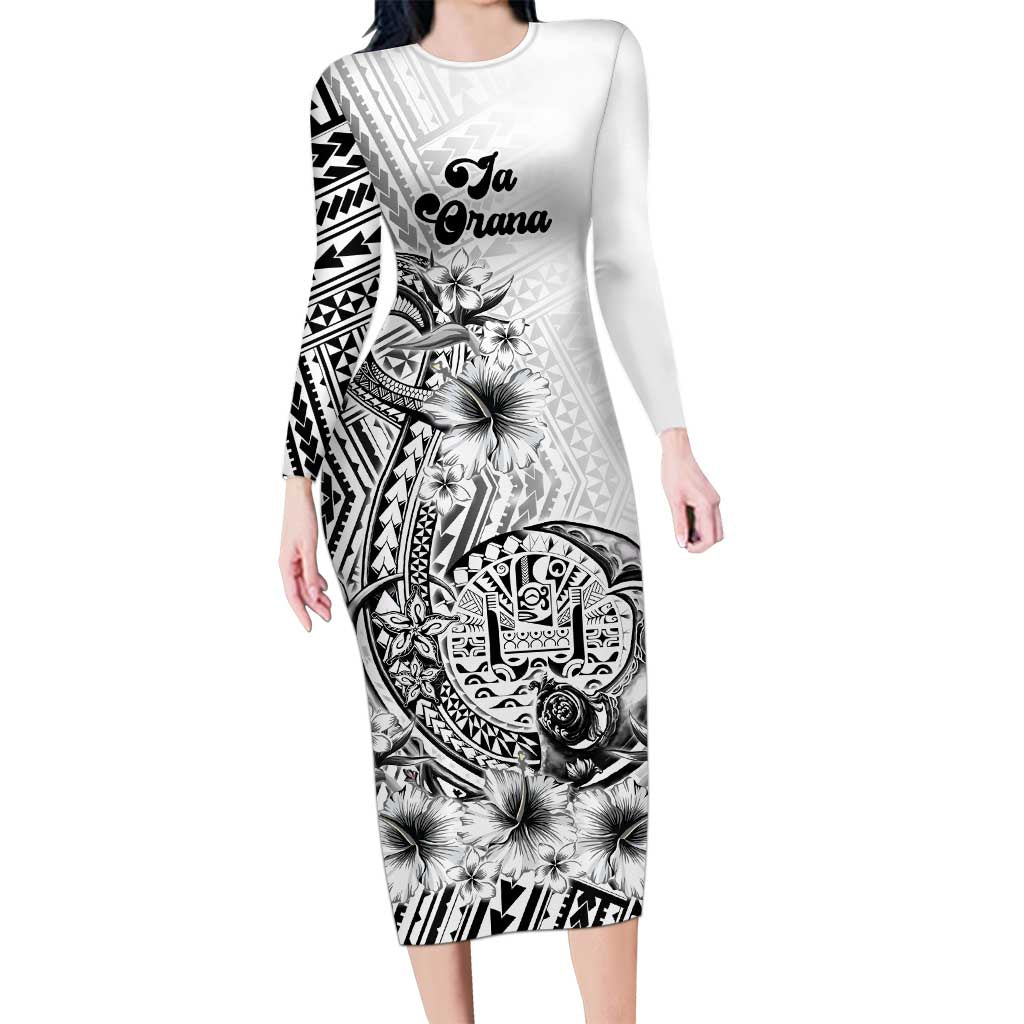 Ia Orana Tahiti Personalised Family Matching Long Sleeve Bodycon Dress and Hawaiian Shirt French Polynesia Hook Tattoo Special White Color LT9