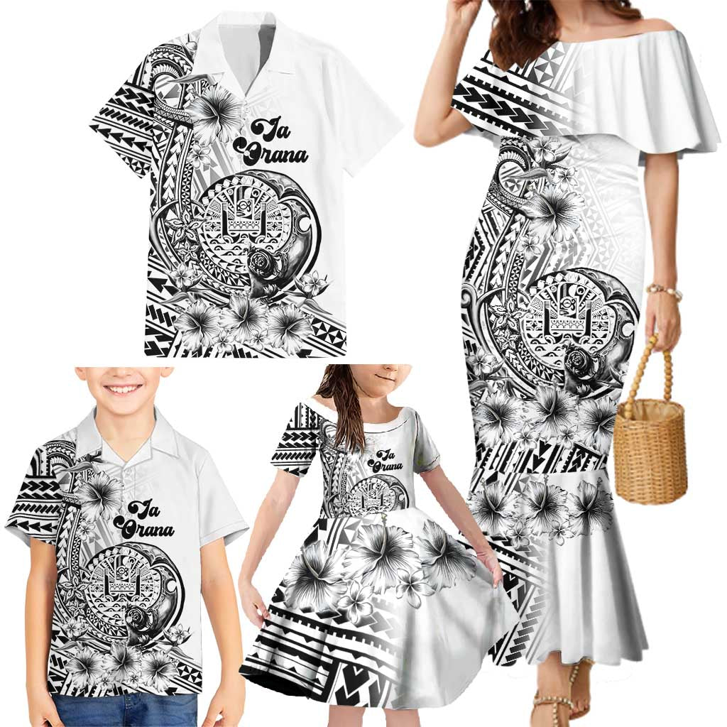 Ia Orana Tahiti Personalised Family Matching Mermaid Dress and Hawaiian Shirt French Polynesia Hook Tattoo Special White Color LT9