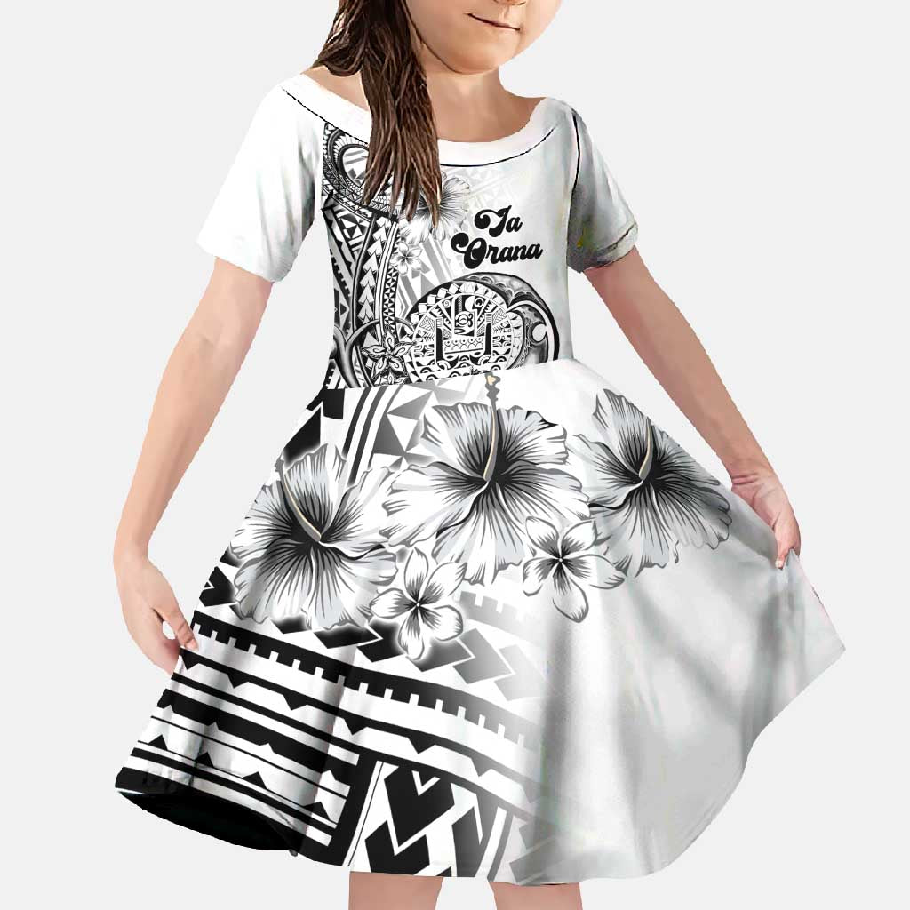 Ia Orana Tahiti Personalised Family Matching Off Shoulder Maxi Dress and Hawaiian Shirt French Polynesia Hook Tattoo Special White Color LT9 Daughter's Dress White - Polynesian Pride