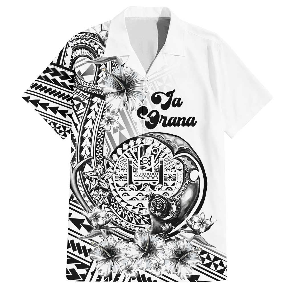 Ia Orana Tahiti Personalised Family Matching Off Shoulder Maxi Dress and Hawaiian Shirt French Polynesia Hook Tattoo Special White Color LT9 Dad's Shirt - Short Sleeve White - Polynesian Pride