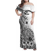Ia Orana Tahiti Personalised Family Matching Off Shoulder Maxi Dress and Hawaiian Shirt French Polynesia Hook Tattoo Special White Color LT9 Mom's Dress White - Polynesian Pride