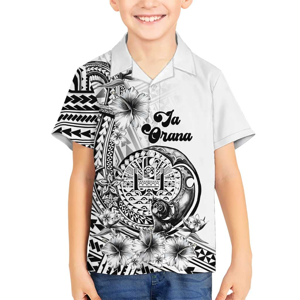 Ia Orana Tahiti Personalised Family Matching Off Shoulder Maxi Dress and Hawaiian Shirt French Polynesia Hook Tattoo Special White Color LT9 Son's Shirt White - Polynesian Pride