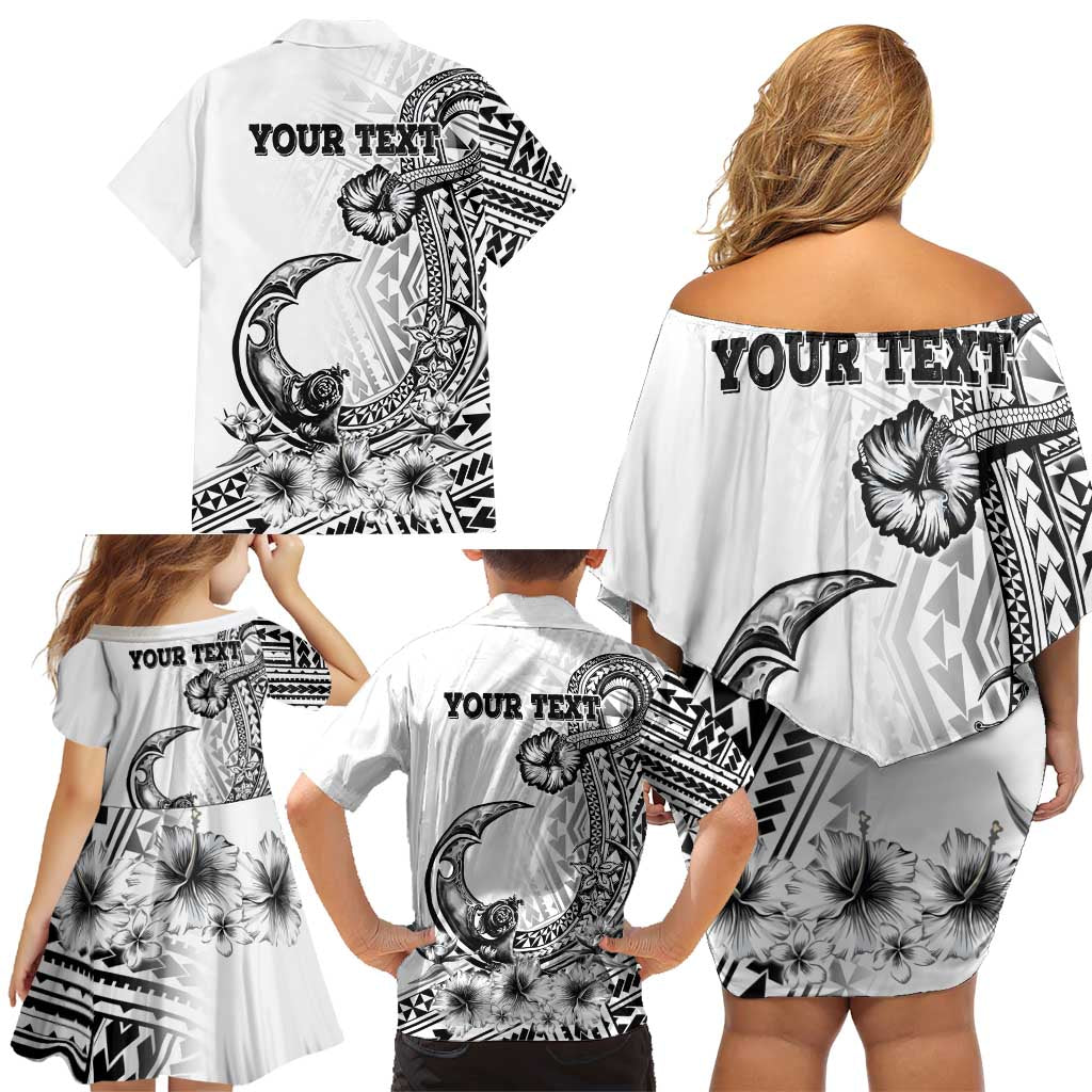 Ia Orana Tahiti Personalised Family Matching Off Shoulder Short Dress and Hawaiian Shirt French Polynesia Hook Tattoo Special White Color LT9