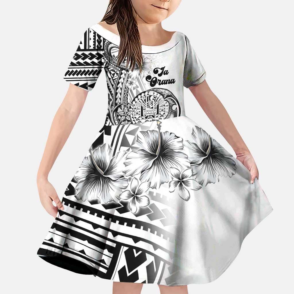 Ia Orana Tahiti Personalised Family Matching Puletasi Dress and Hawaiian Shirt French Polynesia Hook Tattoo Special White Color LT9 Daughter's Dress White - Polynesian Pride