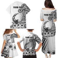 Ia Orana Tahiti Personalised Family Matching Puletasi Dress and Hawaiian Shirt French Polynesia Hook Tattoo Special White Color LT9 - Polynesian Pride