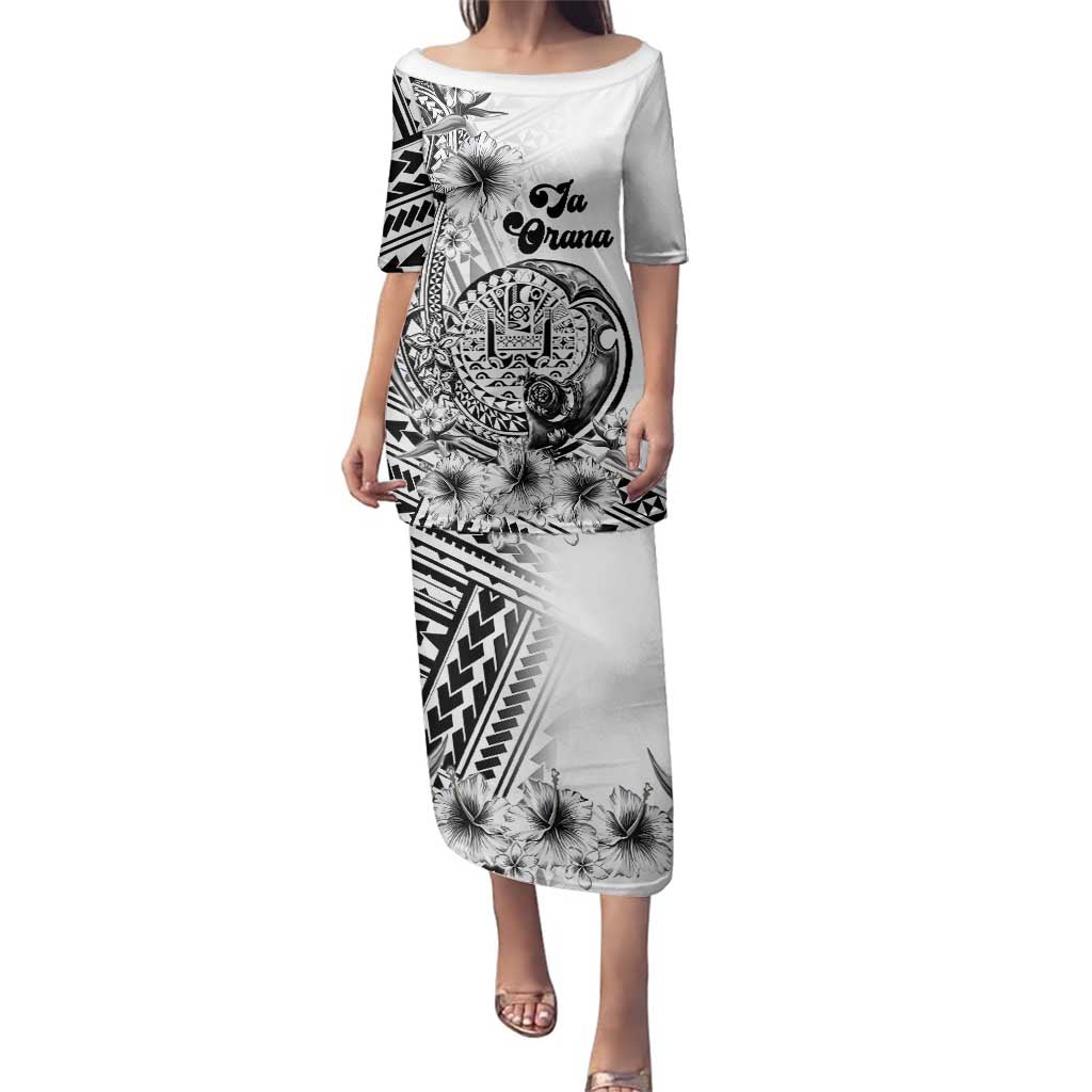 Ia Orana Tahiti Personalised Family Matching Puletasi Dress and Hawaiian Shirt French Polynesia Hook Tattoo Special White Color LT9 Mom's Dress White - Polynesian Pride