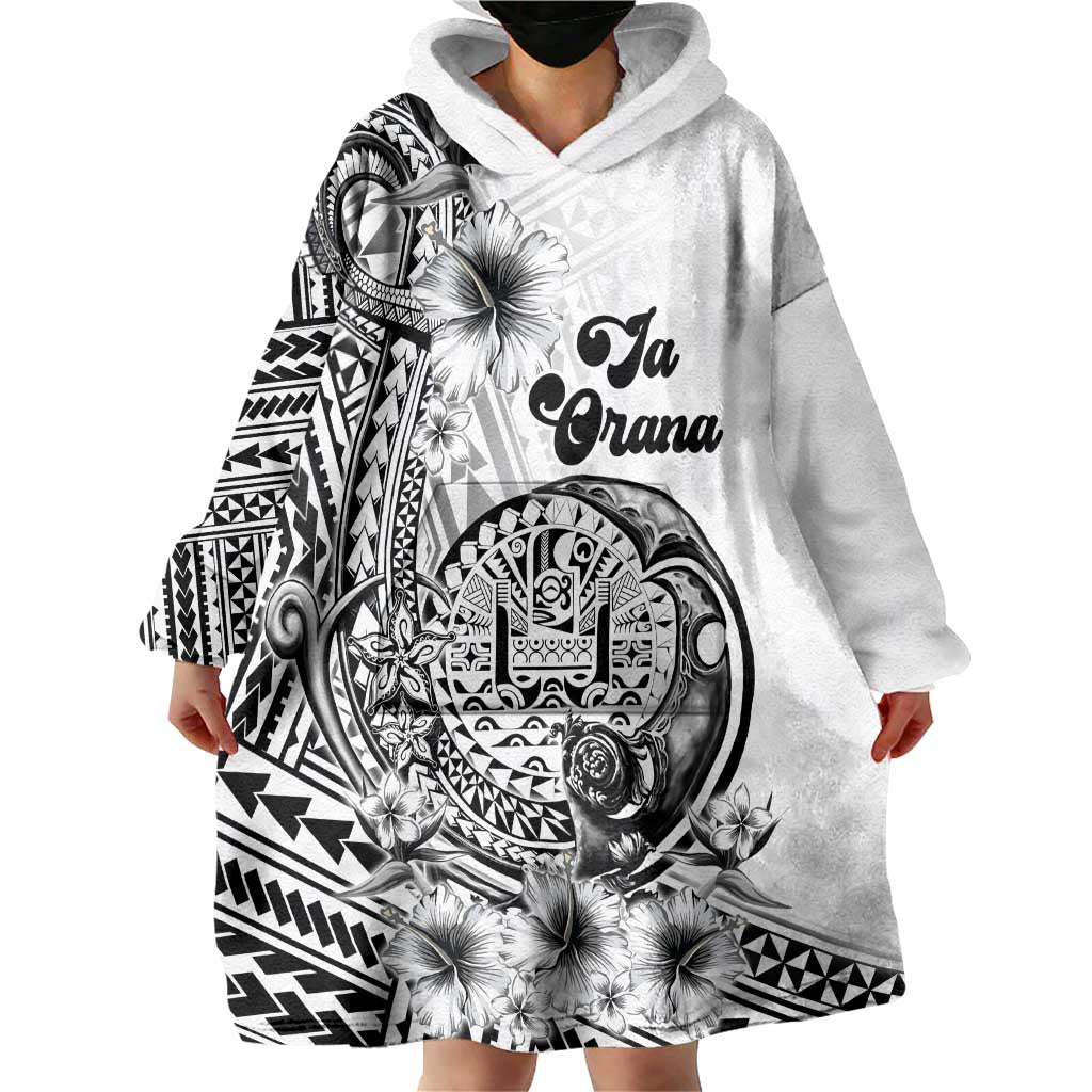 Ia Orana Tahiti Personalised Wearable Blanket Hoodie French Polynesia Hook Tattoo Special White Color LT9