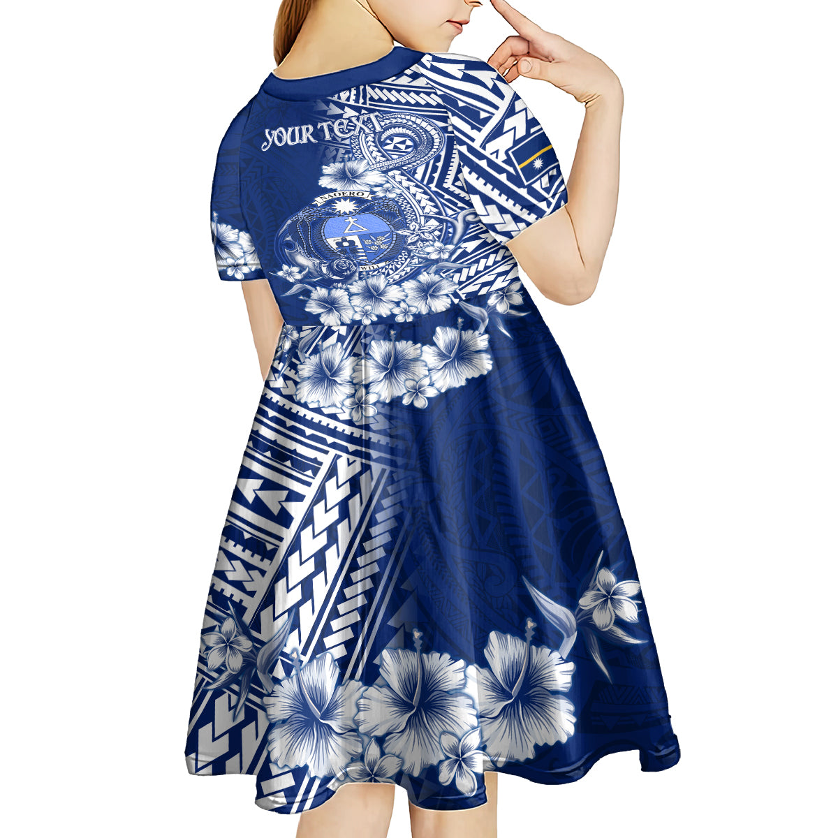 Nauru Independence Personalised Kid Short Sleeve Dress Naoero Hook Tattoo Special Polynesian Pattern LT9 - Polynesian Pride