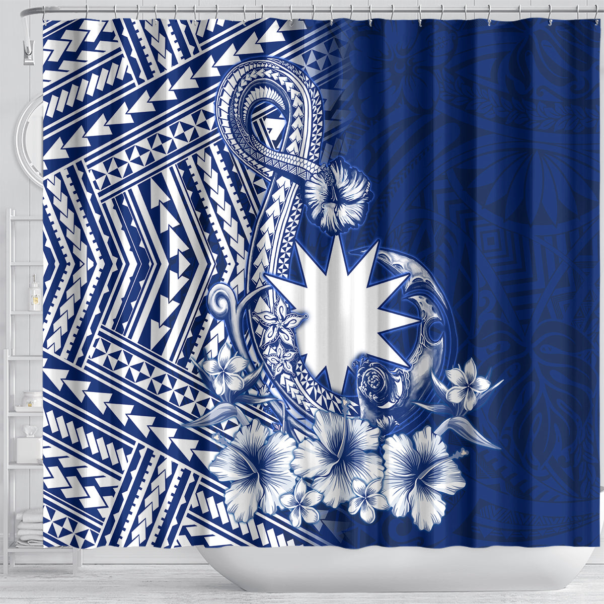 Nauru Independence Personalised Shower Curtain Naoero Hook Tattoo Special Polynesian Pattern LT9 - Polynesian Pride