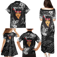 New Zealand Custom Women's Day Family Matching Puletasi and Hawaiian Shirt Maori Girl Feathers of Hope - Black LT9 - Polynesian Pride