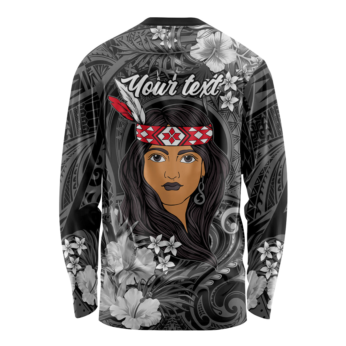 New Zealand Custom Women's Day Long Sleeve Shirt Maori Girl Feathers of Hope - Black LT9 - Polynesian Pride