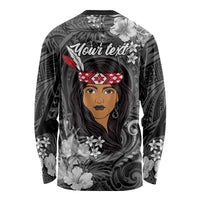 New Zealand Custom Women's Day Long Sleeve Shirt Maori Girl Feathers of Hope - Black LT9 - Polynesian Pride