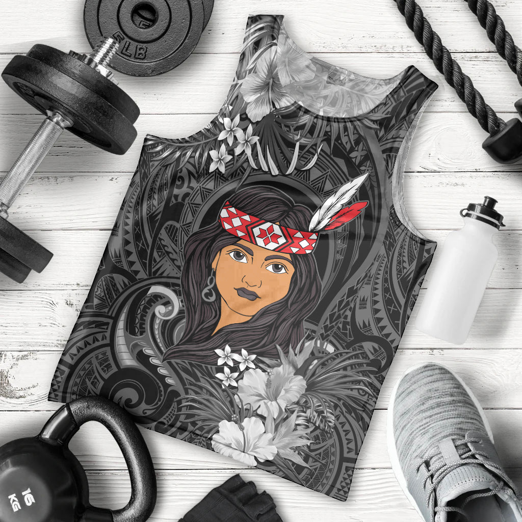 New Zealand Custom Women's Day Men Tank Top Maori Girl Feathers of Hope - Black LT9 - Polynesian Pride