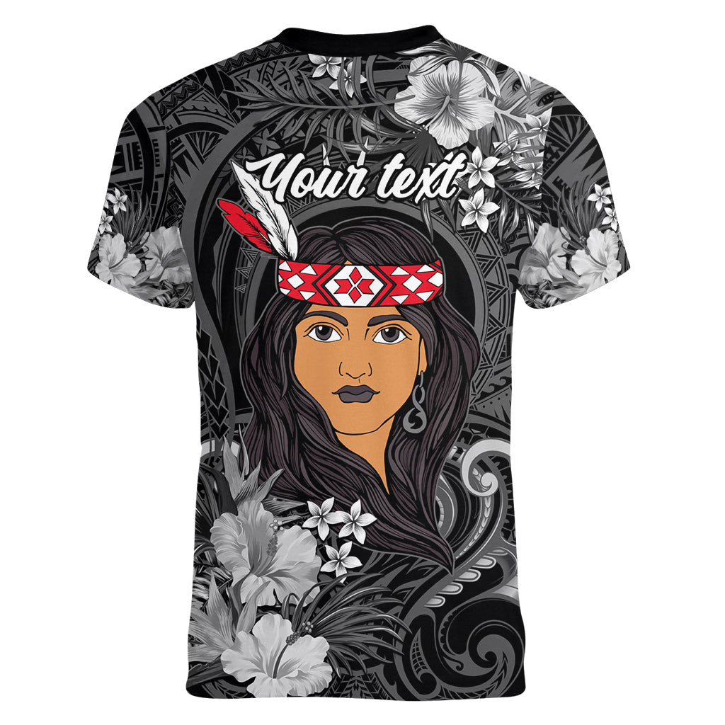 New Zealand Custom Women's Day Women V Neck T Shirt Maori Girl Feathers of Hope - Black LT9 - Polynesian Pride