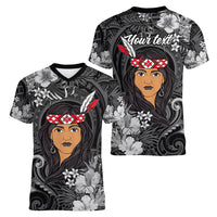 New Zealand Custom Women's Day Women V Neck T Shirt Maori Girl Feathers of Hope - Black LT9 - Polynesian Pride