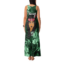 New Zealand Custom Women's Day Family Matching Tank Maxi Dress and Hawaiian Shirt Maori Girl Feathers of Hope - Green LT9 - Polynesian Pride