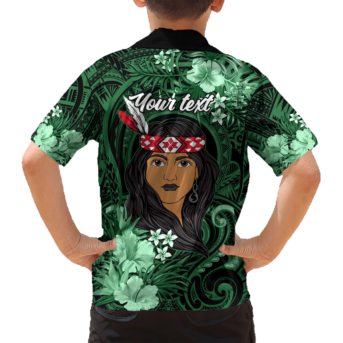 New Zealand Custom Women's Day Kid Hawaiian Shirt Maori Girl Feathers of Hope - Green LT9 - Polynesian Pride