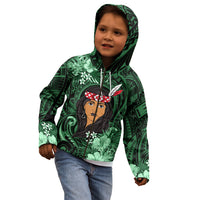 New Zealand Custom Women's Day Kid Hoodie Maori Girl Feathers of Hope - Green LT9 - Polynesian Pride