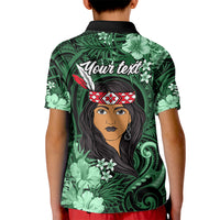 New Zealand Custom Women's Day Kid Polo Shirt Maori Girl Feathers of Hope - Green LT9 - Polynesian Pride