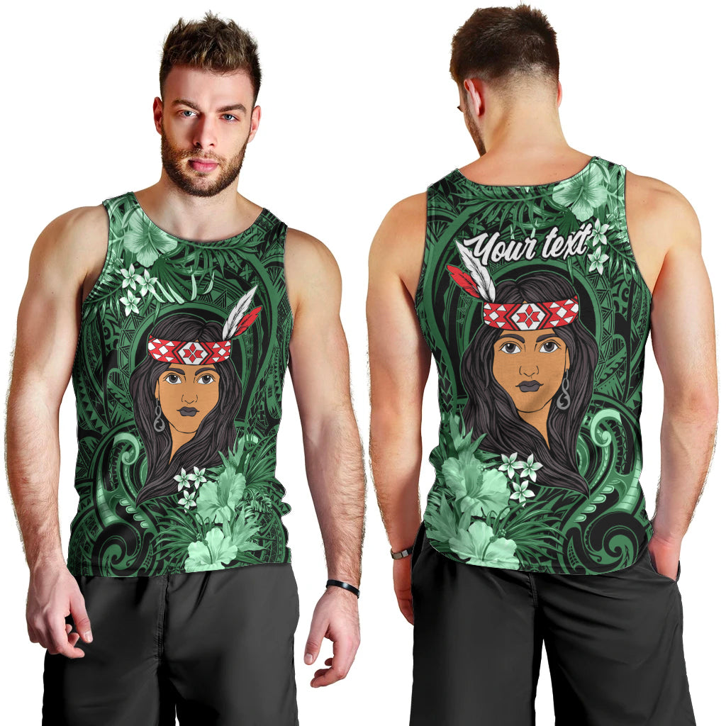 New Zealand Custom Women's Day Men Tank Top Maori Girl Feathers of Hope - Green LT9 - Polynesian Pride