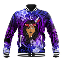 New Zealand Custom Women's Day Baseball Jacket Maori Girl Feathers of Hope - Purple LT9 Unisex Purple - Polynesian Pride