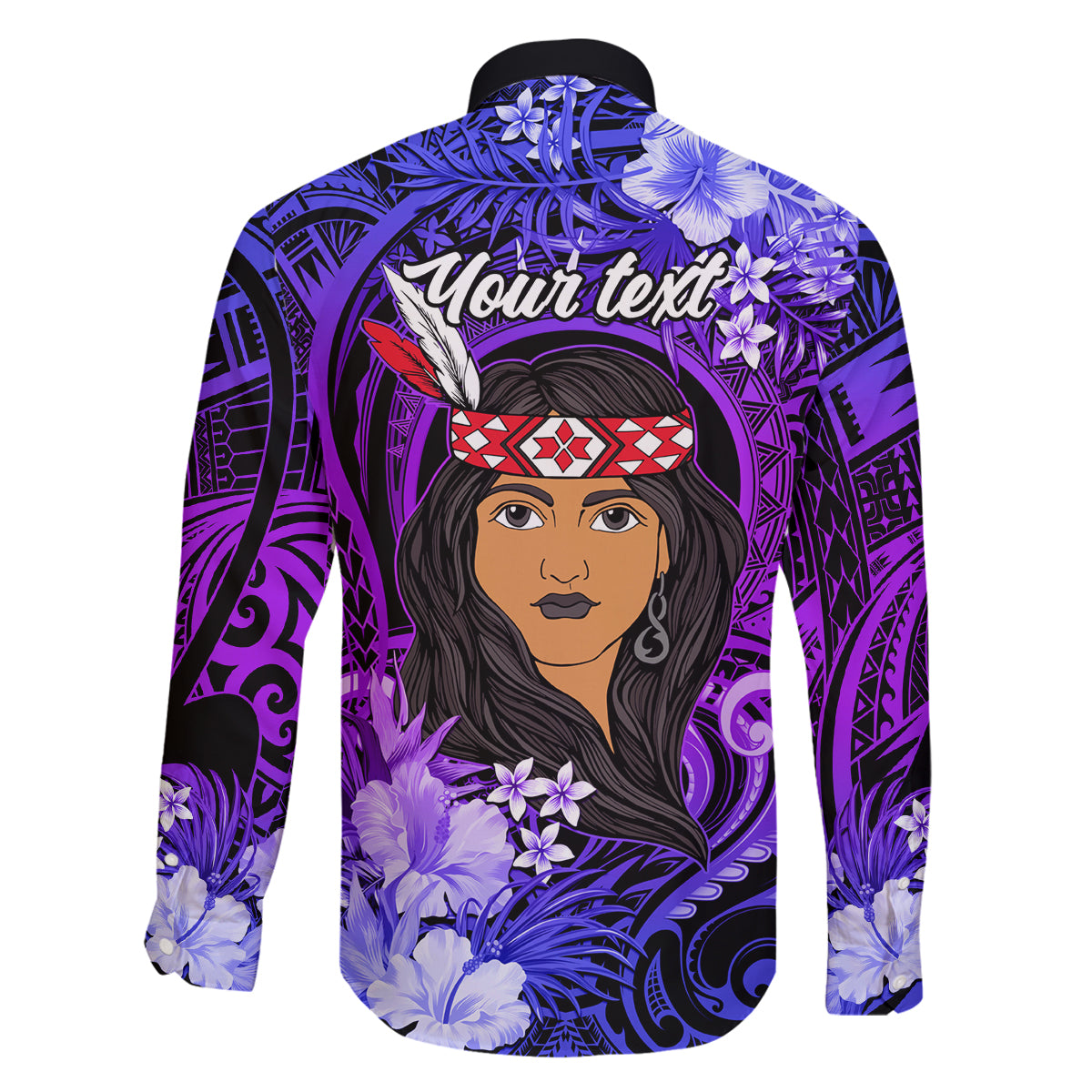 New Zealand Custom Women's Day Family Matching Off Shoulder Long Sleeve Dress and Hawaiian Shirt Maori Girl Feathers of Hope - Purple LT9 - Polynesian Pride