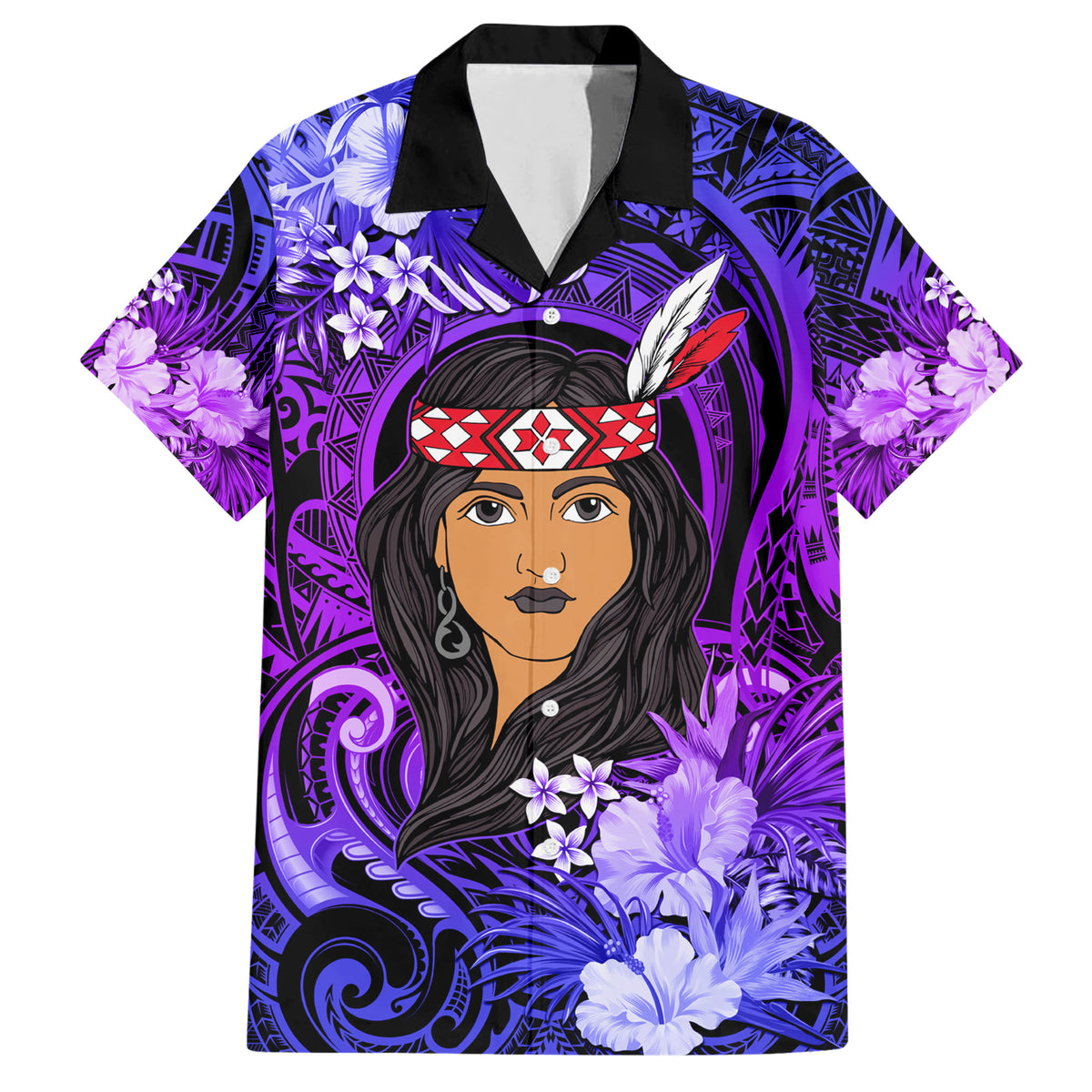 New Zealand Custom Women's Day Family Matching Short Sleeve Bodycon Dress and Hawaiian Shirt Maori Girl Feathers of Hope - Purple LT9 Dad's Shirt - Short Sleeve Purple - Polynesian Pride