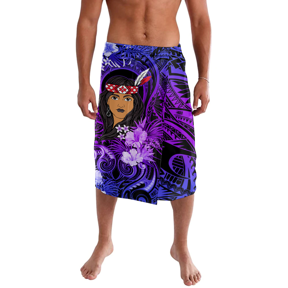 New Zealand Women's Day Lavalava Maori Girl Feathers of Hope - Purple LT9 Purple - Polynesian Pride