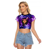 New Zealand Custom Women's Day Raglan Cropped T Shirt Maori Girl Feathers of Hope - Purple LT9 Female Purple - Polynesian Pride