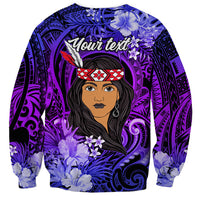New Zealand Custom Women's Day Sweatshirt Maori Girl Feathers of Hope - Purple LT9 - Polynesian Pride