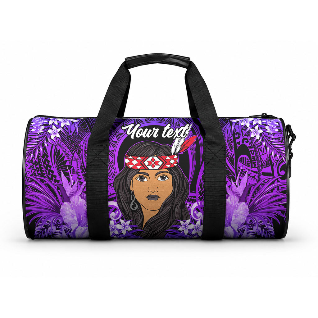 New Zealand Custom Women's Day Duffle Bag Maori Girl Feathers of Hope - Purple LT9 One size Purple - Polynesian Pride