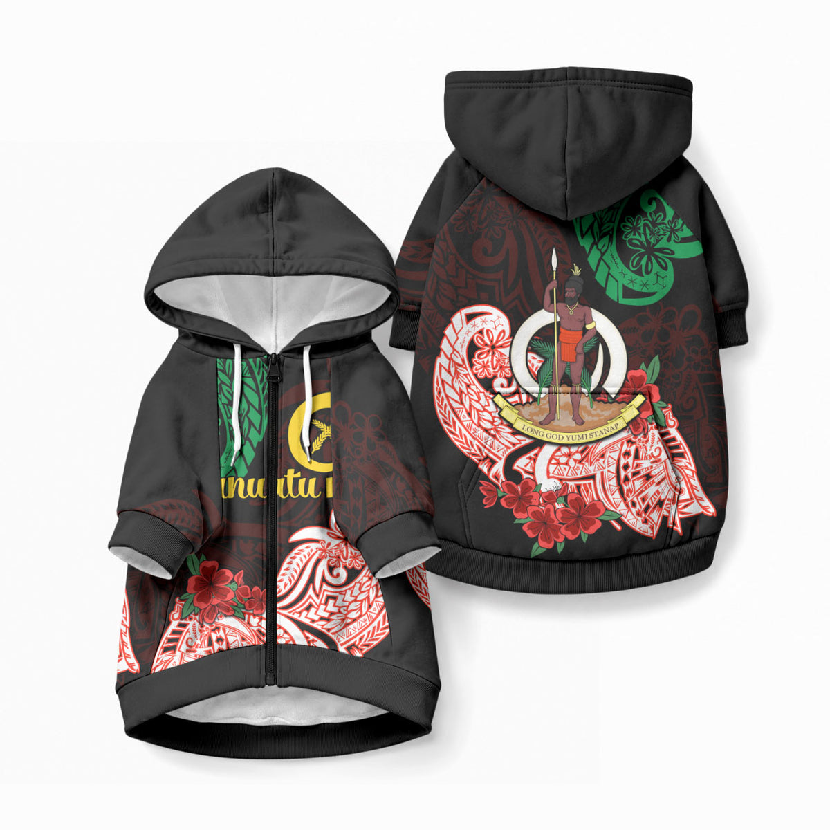 Vanuatu Pet Hoodie Polynesian Floral Tribal LT9 Zip-up Black - Polynesian Pride