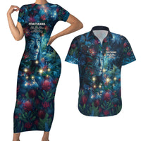 New Zealand Matariki Pohutukawa Couples Matching Short Sleeve Bodycon Dress and Hawaiian Shirt Te Mauri te Ora LT9 Art - Polynesian Pride