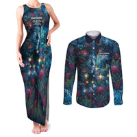 New Zealand Matariki Pohutukawa Couples Matching Tank Maxi Dress and Long Sleeve Button Shirt Te Mauri te Ora LT9 Art - Polynesian Pride