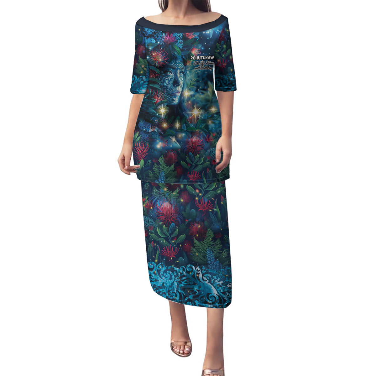 New Zealand Matariki Pohutukawa Family Matching Puletasi and Hawaiian Shirt Te Mauri te Ora LT9 Mom's Dress Art - Polynesian Pride