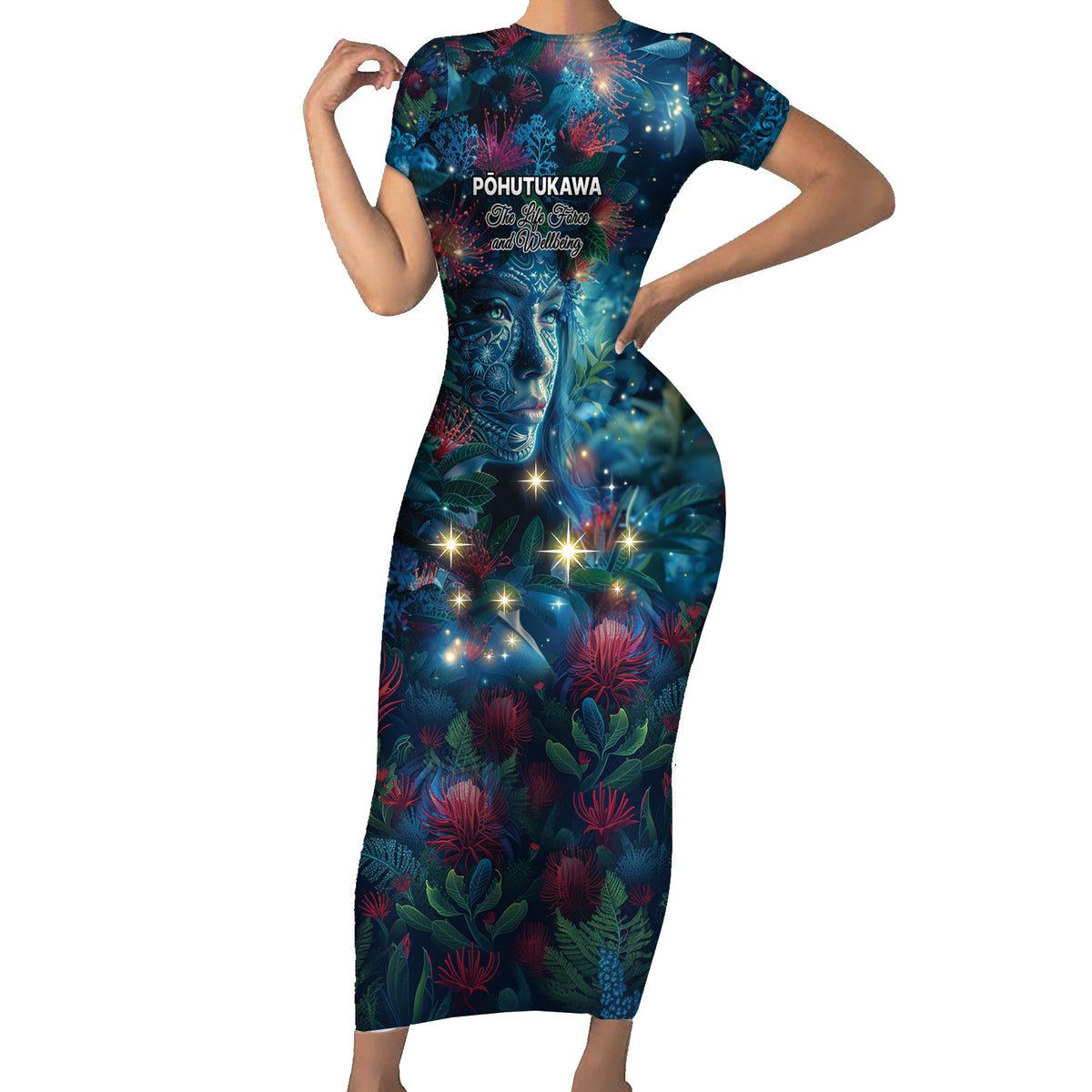 New Zealand Matariki Pohutukawa Family Matching Short Sleeve Bodycon Dress and Hawaiian Shirt Te Mauri te Ora