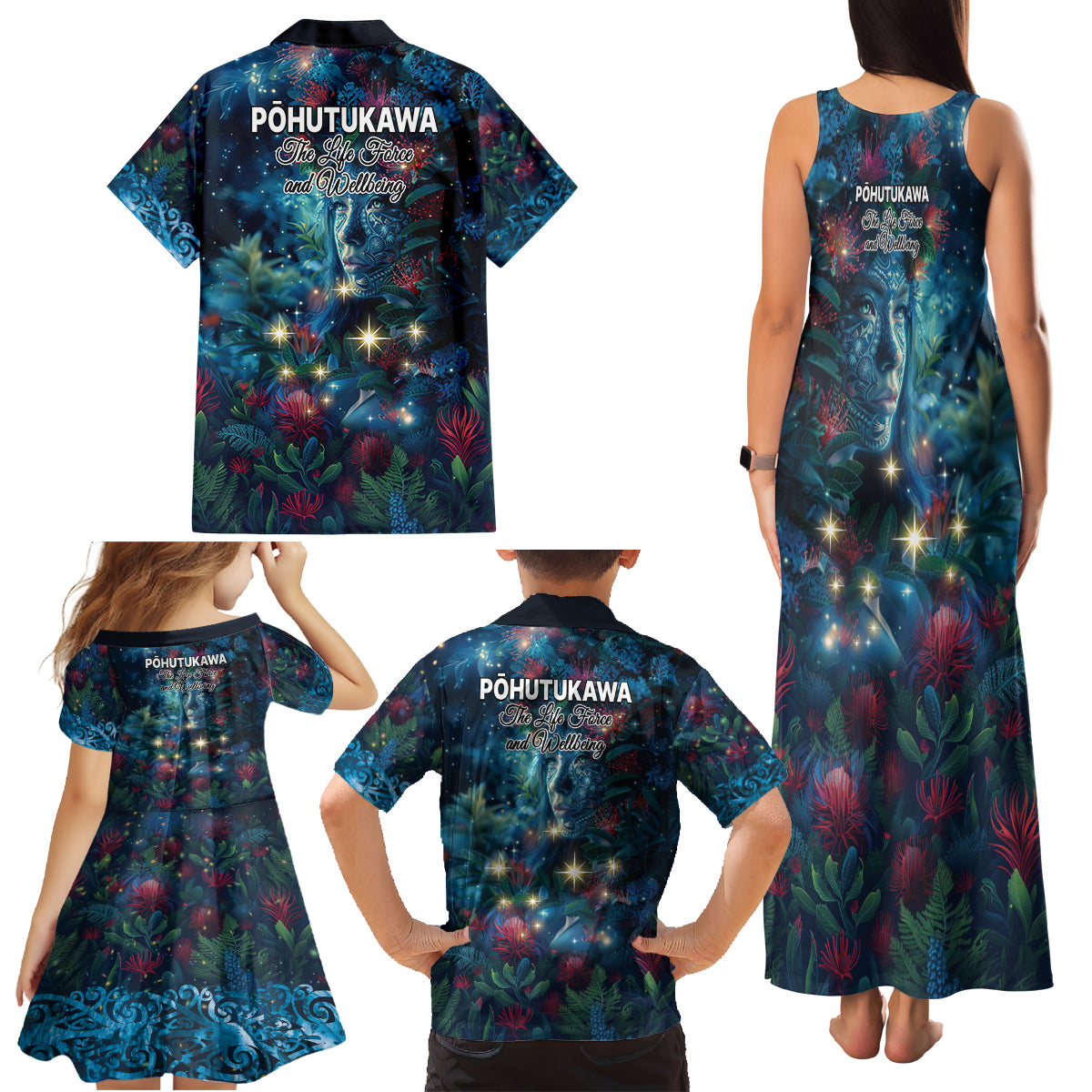New Zealand Matariki Pohutukawa Family Matching Tank Maxi Dress and Hawaiian Shirt Te Mauri te Ora