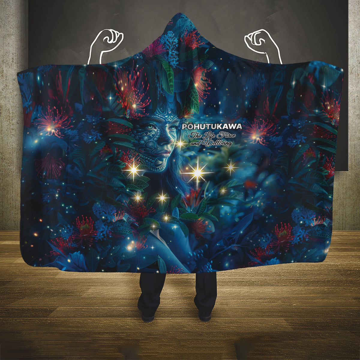 New Zealand Matariki Pohutukawa Hooded Blanket Te Mauri te Ora