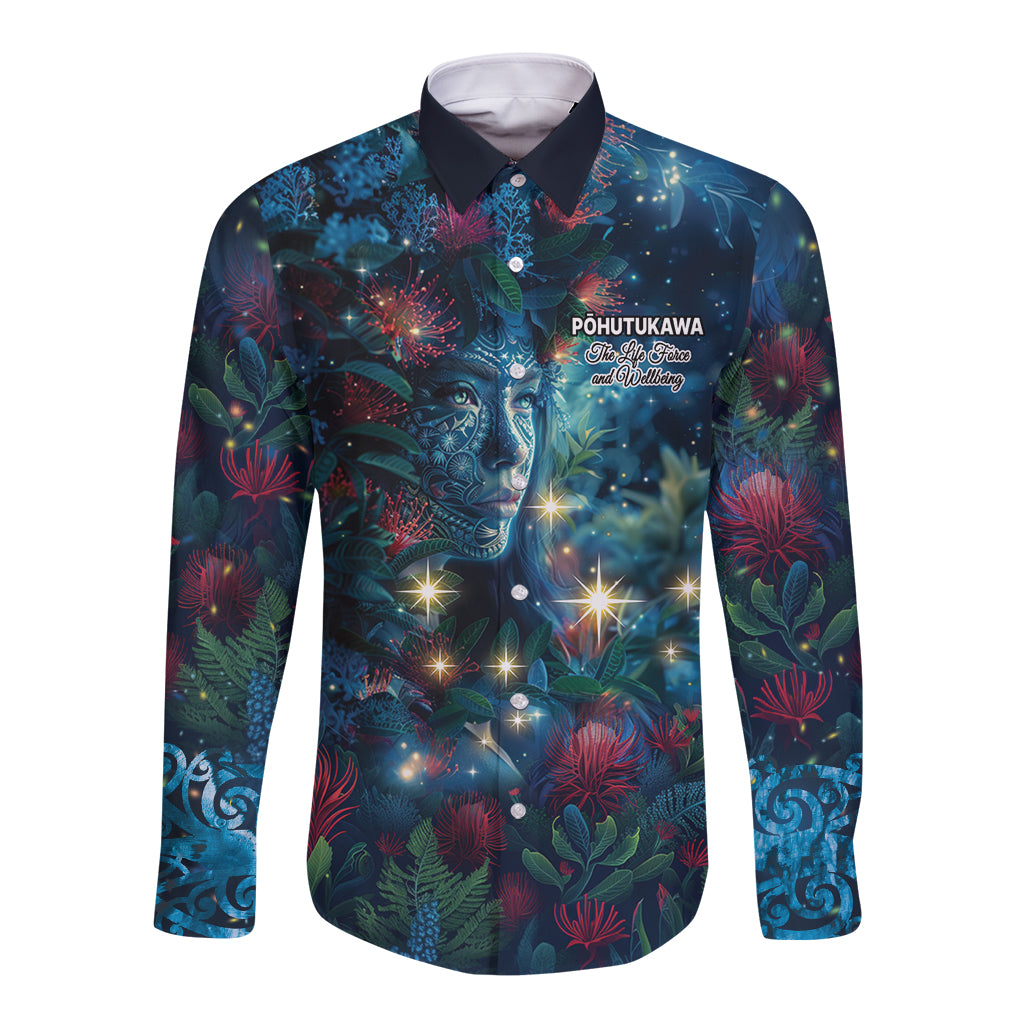 New Zealand Matariki Pohutukawa Long Sleeve Button Shirt Te Mauri te Ora