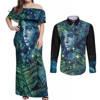 New Zealand Matariki Tupuanuku Couples Matching Off Shoulder Maxi Dress and Long Sleeve Button Shirt Te W o te Hauhake LT9 Art - Polynesian Pride
