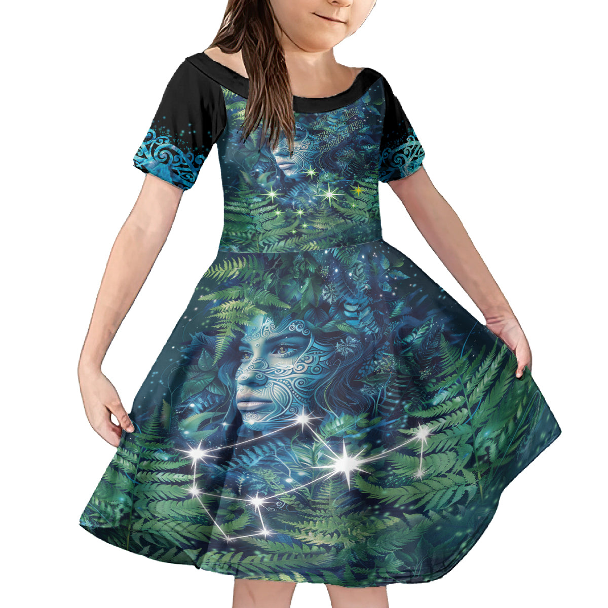 New Zealand Matariki Tupuanuku Kid Short Sleeve Dress Te W o te Hauhake LT9 KID Art - Polynesian Pride