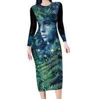 New Zealand Matariki Tupuanuku Long Sleeve Bodycon Dress Te W o te Hauhake LT9 Long Dress Art - Polynesian Pride