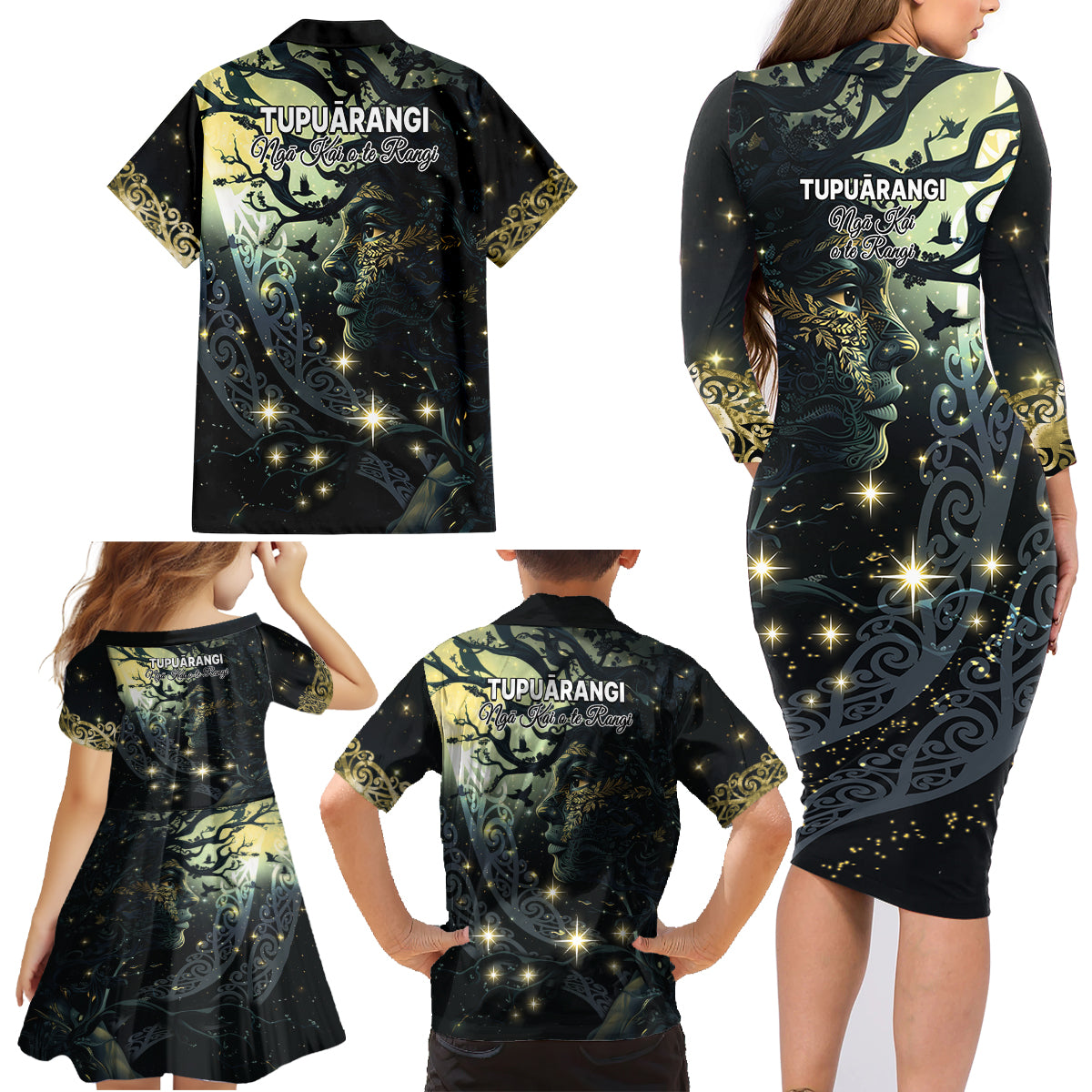 New Zealand Matariki Tupuarangi Family Matching Long Sleeve Bodycon Dress and Hawaiian Shirt Ngā Kai o te Rangi