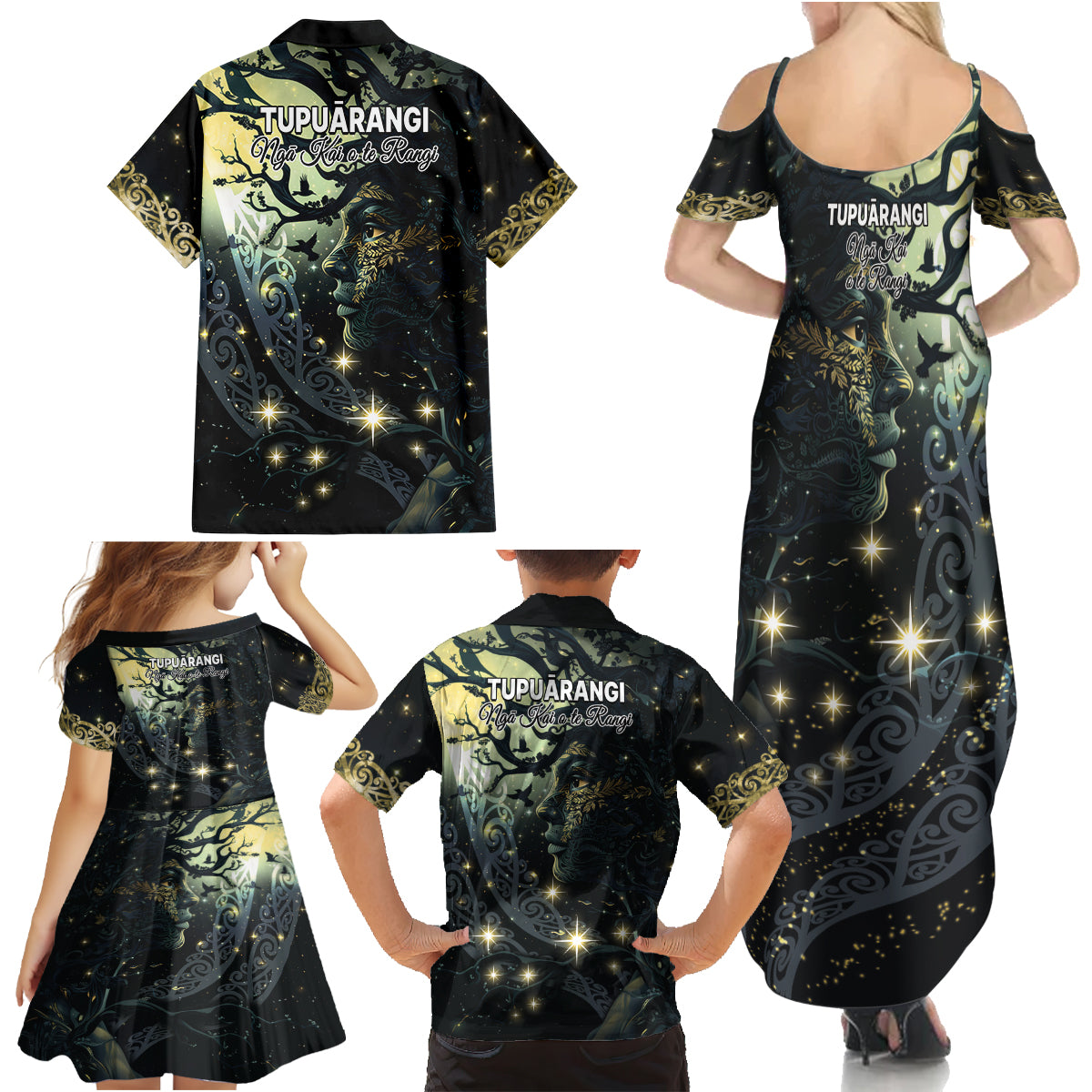 New Zealand Matariki Tupuarangi Family Matching Summer Maxi Dress and Hawaiian Shirt Ngā Kai o te Rangi
